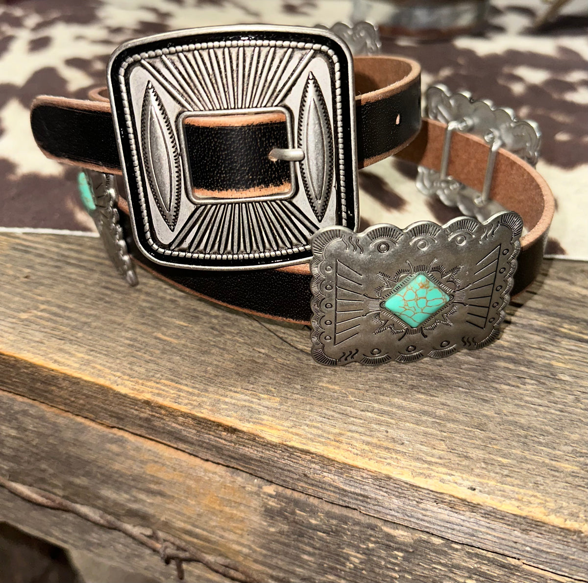 Leather Concho Belt • Black – The Ranch Boutique display picture 1
