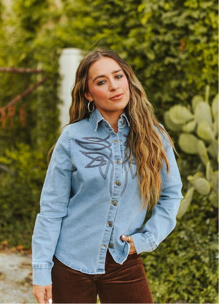 Denim Embroidered Top