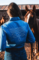 Boot Stitch Embroidered Pearl Snap Top