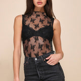 Black Lace Sleeveless Mesh Top