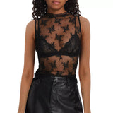 Black Lace Sleeveless Mesh Top