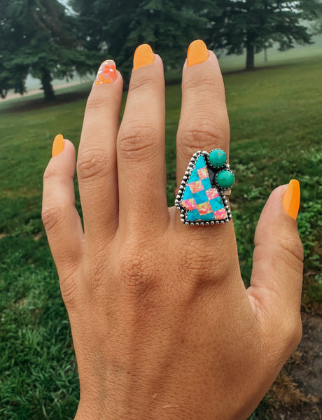 Pink & Turquoise Lightning Bolt Ring