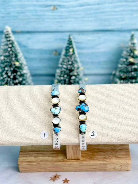 Golden Hills & White Shell Slab Cuff Bracelets