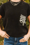 Boot Stitch Pocket Knit Sleeveless Sweater • Black