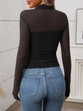 Half Sheer Long Sleeve Top