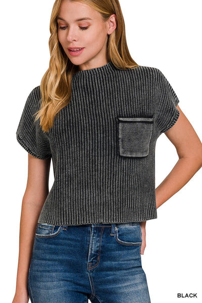 Short Sleeve Cropped Sweater • Black or Mocha