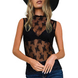 Black Lace Sleeveless Mesh Top