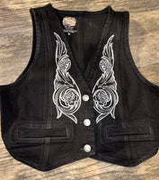 Tooled Denim Vest • Black or Denim