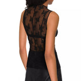 Black Lace Sleeveless Mesh Top