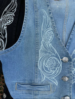 Tooled Denim Vest • Black or Denim