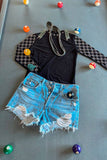 Checked In Black Mesh Top