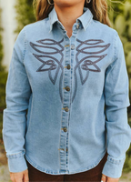 Denim Embroidered Top