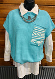 Boot Stitch Pocket Knit Sleeveless Sweater • Mint