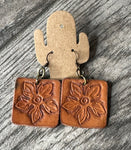 Square Floral Hand Tooled Leather Earrings