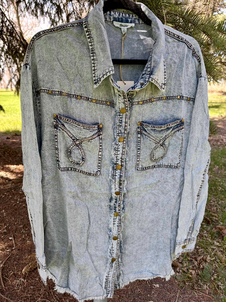 Fringe Denim Snap Top • Charcoal or Denim