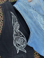 Tooled Denim Vest • Black or Denim