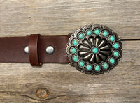 Turquoise Buckle Belt • Brown