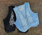 Tooled Denim Vest • Black or Denim