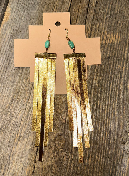 Bronze Shiny Leather Fringe Earrings