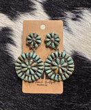 Navajo Turquoise & Sterling Silver Cluster Dangle Earrings