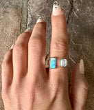White CZ & Turquoise Opal Stone Ring