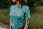 Turquoise Cow Skull Mesh Tee