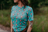Turquoise Cow Skull Mesh Tee