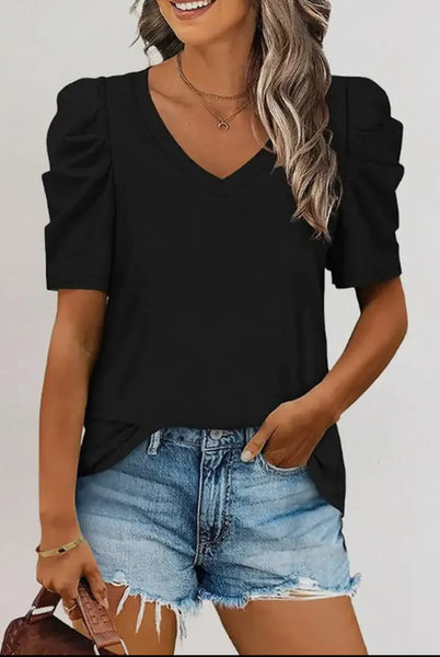 V-neck with Flare Sleeve Tee • Black or White