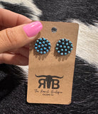 Zuni Sterling Silver & Turquoise Cluster Stud Earrings Signed LW