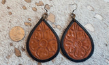 Flower teardrop Hand tooled earrings