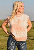 Pink Bronc Sleeveless Sweater