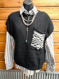 Boot Stitch Pocket Knit Sleeveless Sweater • Black