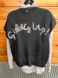 Boot Stitch Pocket Knit Sleeveless Sweater • Black