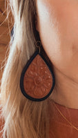 Flower teardrop Hand tooled earrings