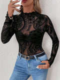 Paisley Velvet Print Mesh Top