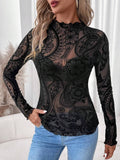 Paisley Velvet Print Mesh Top
