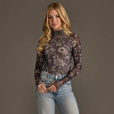 Gray & Cream Floral Mesh Top