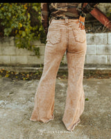 Camel Distressed Flare Jeans