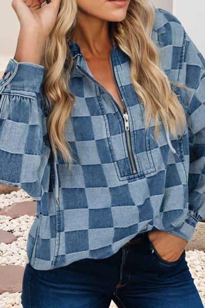 Checkered Denim Hoodie