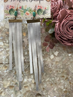 Silver Shiny Leather Fringe Earrings